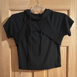 Black White Birch Hooded Top Open Front Size Medium